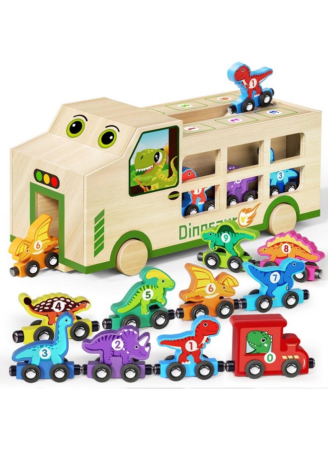 GJZZ GJZZ Wooden Dinosaur Truck & 10 Magnetic Wooden Dinosaur Train Set | Montessori STEM Toys for Kids 2-5 Years | Toddler Learning Toys, Birthday Gifts for Boys and Girls  - Image 1