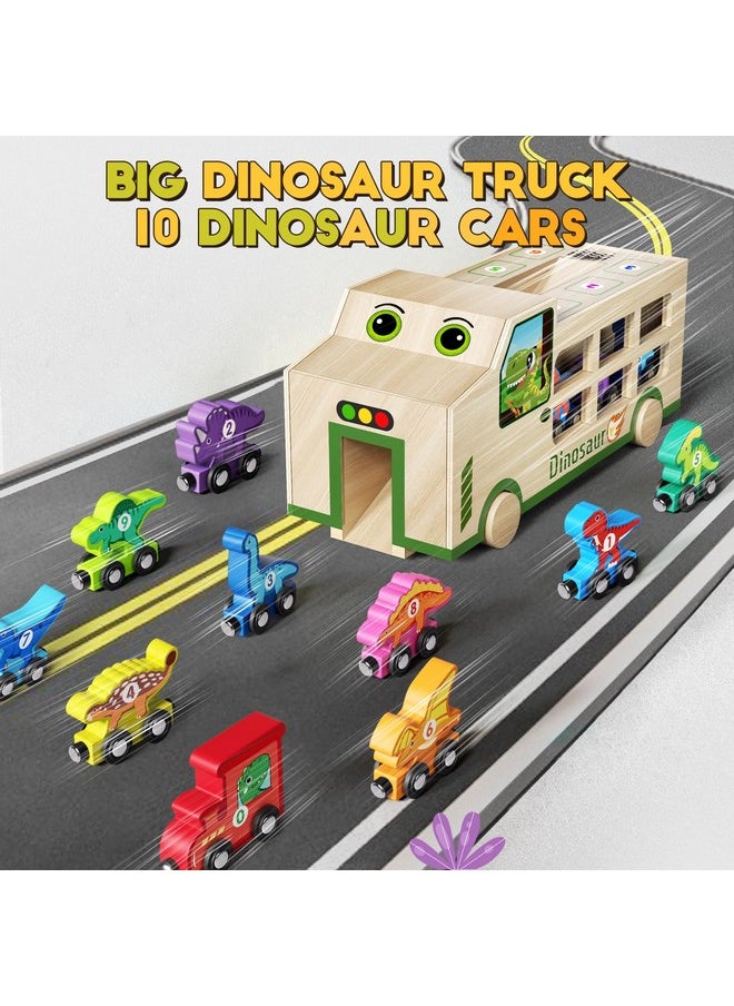 GJZZ GJZZ Wooden Dinosaur Truck & 10 Magnetic Wooden Dinosaur Train Set | Montessori STEM Toys for Kids 2-5 Years | Toddler Learning Toys, Birthday Gifts for Boys and Girls  - Image 3