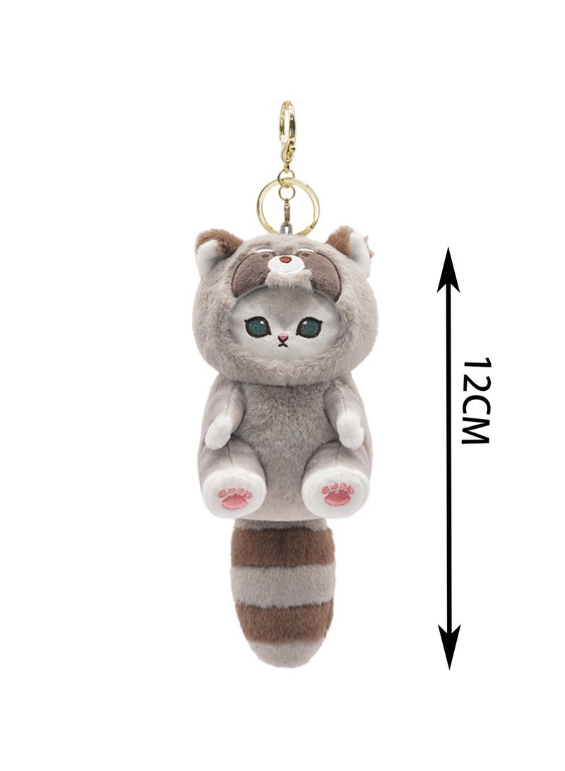 12cm Cat Fushandi Little Raccoon Pendant Keychain Plush Doll Backpack Accessories Bag Pendant Cartoon Bag Accessories Doll Gift  - Image 2