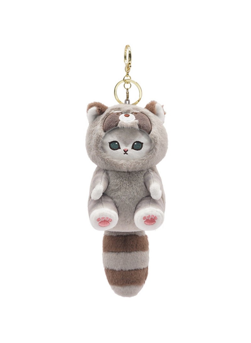 12cm Cat Fushandi Little Raccoon Pendant Keychain Plush Doll Backpack Accessories Bag Pendant Cartoon Bag Accessories Doll Gift  - Image 1