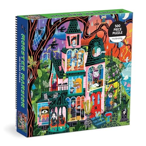 Mudpuppy Monster Mansion 500 Piece Family Jigsaw Puzzle Featuring Bold and Spooky Illustrations of A Haunted Mansion Filled with Goblins Ghouls and Monsters Exclusive - Image 1