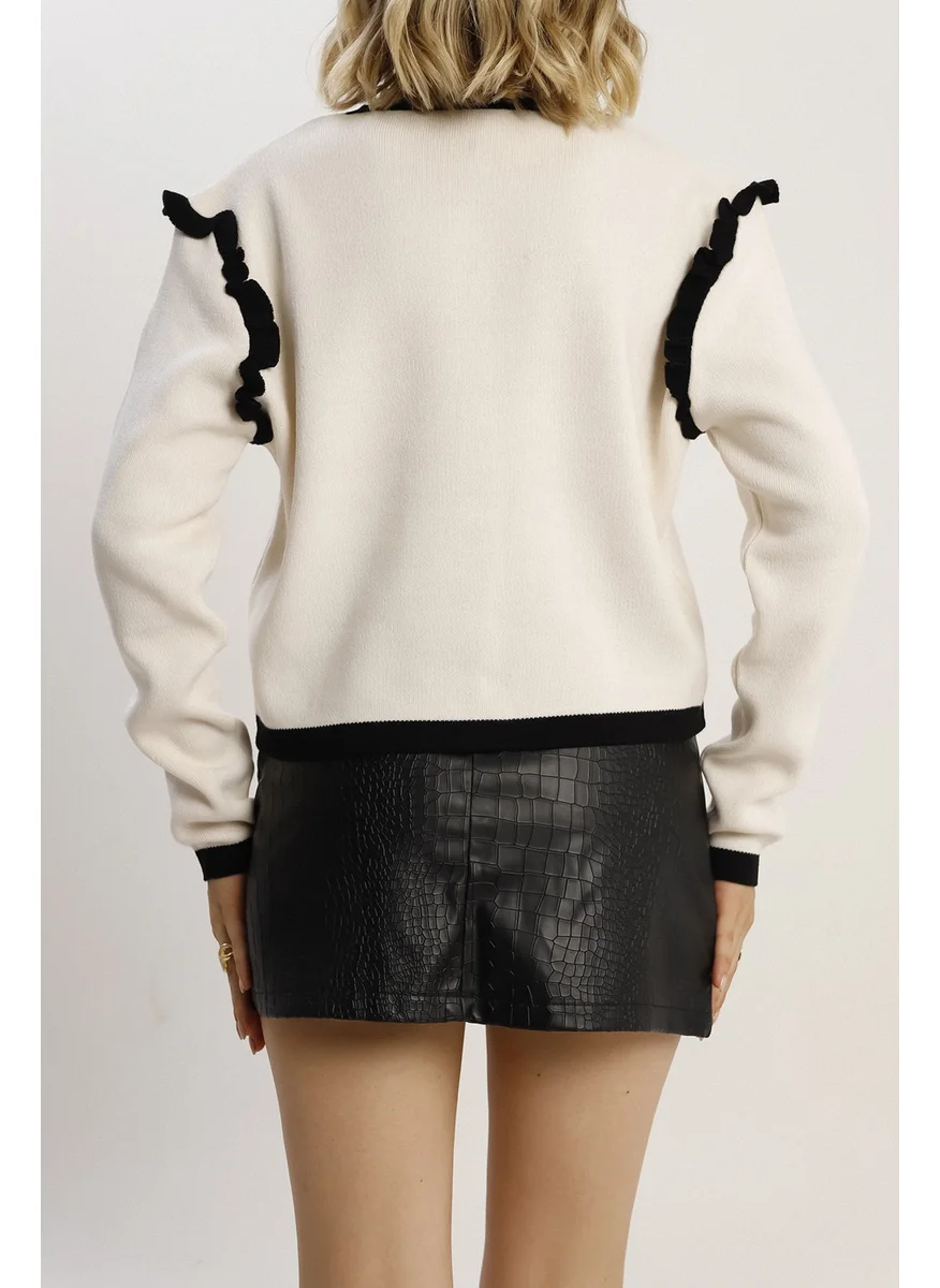 Winter Club Women's Shoulder Detail Ruffle Cardigan