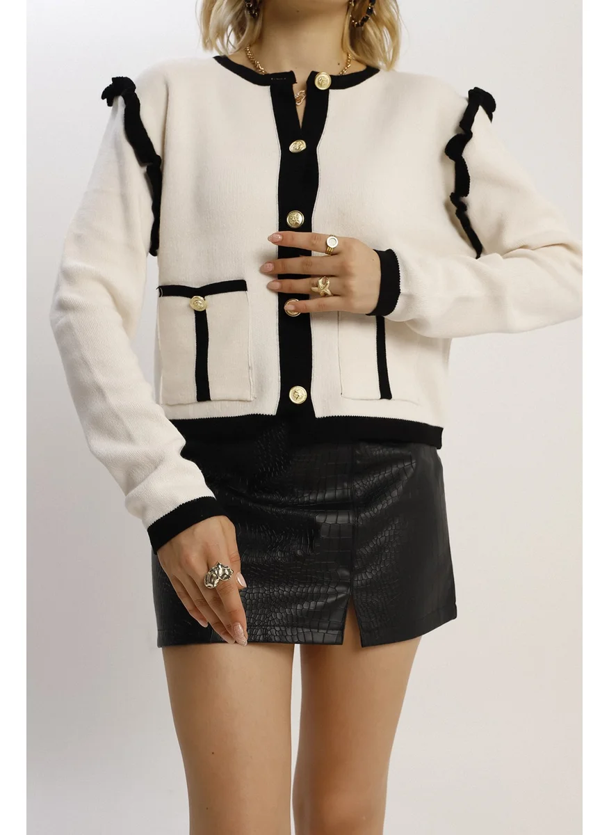 Winter Club Women's Shoulder Detail Ruffle Cardigan