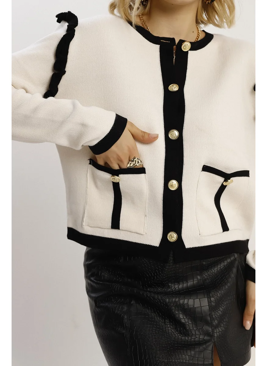 Winter Club Women's Shoulder Detail Ruffle Cardigan