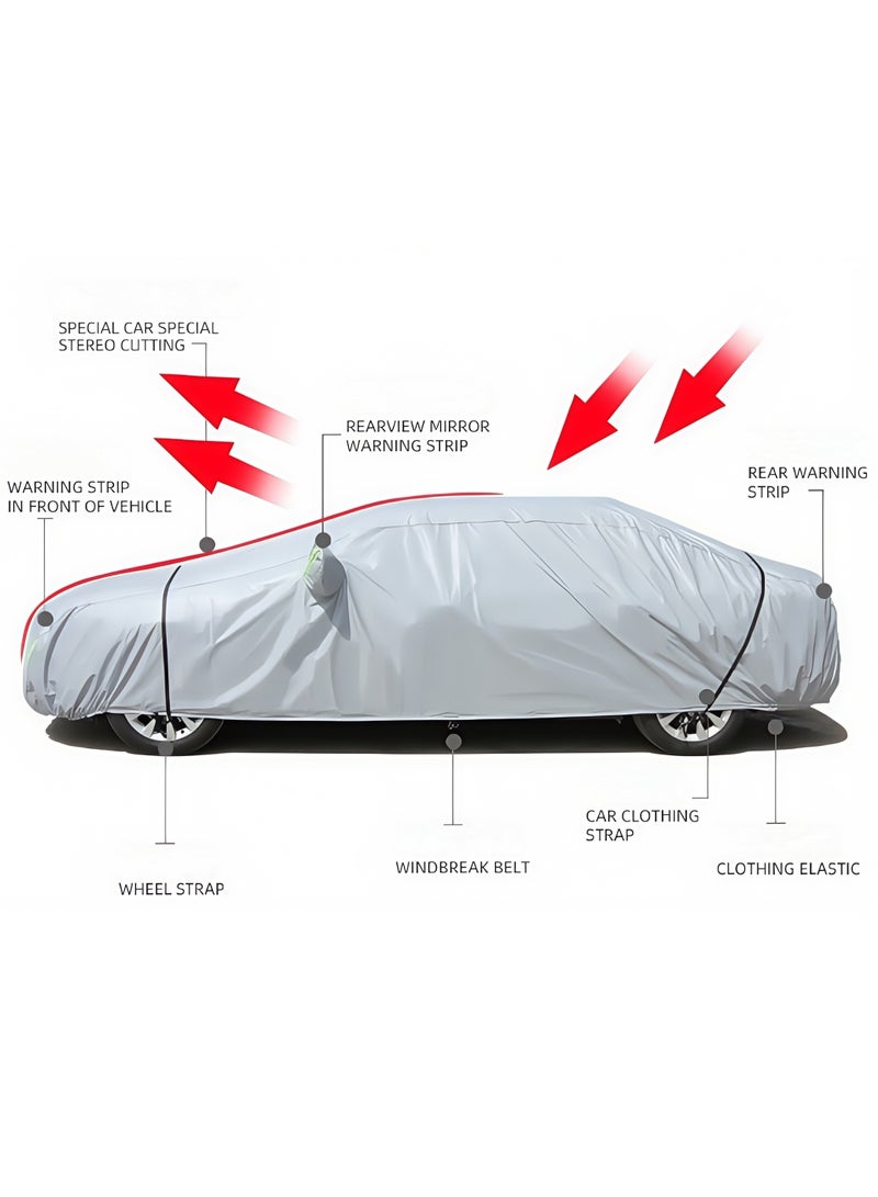 High quality waterproof car cover with reflective strips and side door design, outdoor full cover windproof, sandproof, rainproof, UV protection, with zipper door, suitable for universal cars (large size 4.9*1.9*1.5) - Image 2