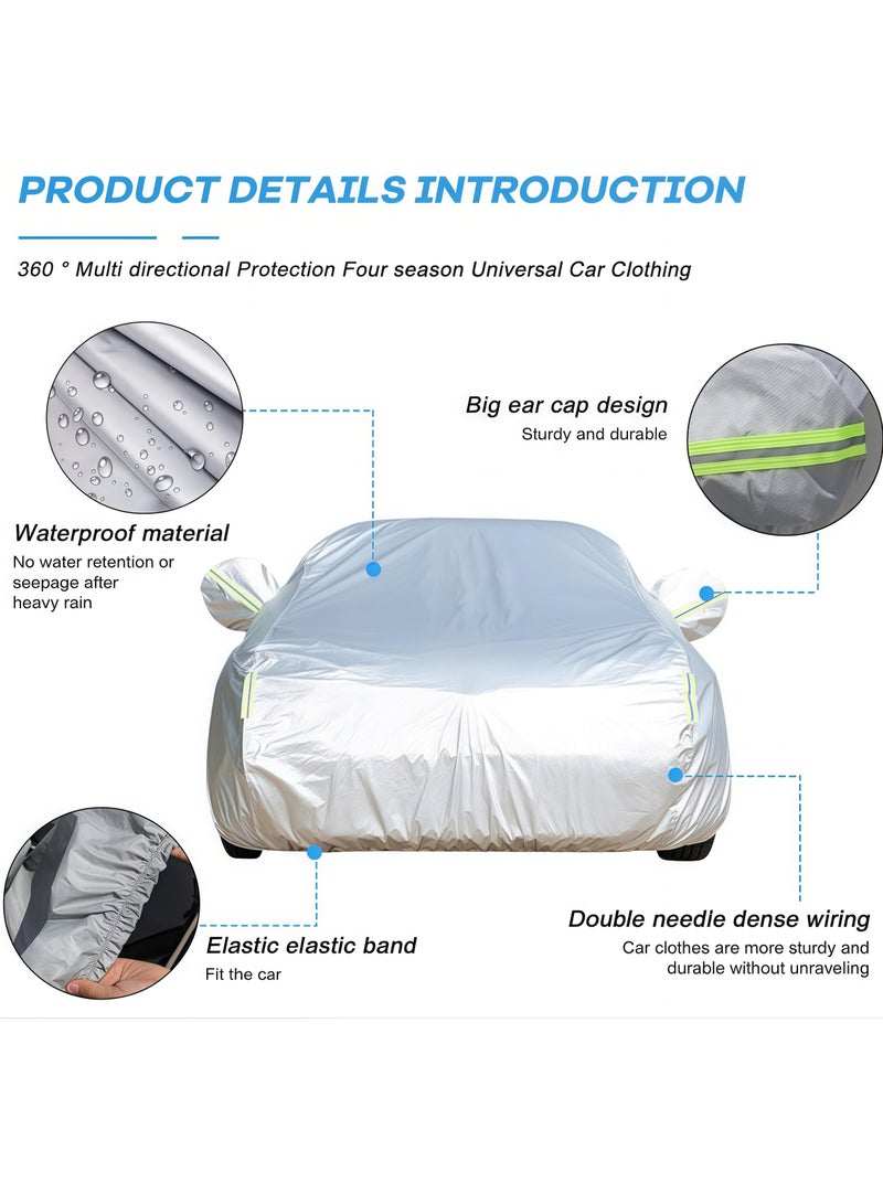 High quality waterproof car cover with reflective strips and side door design, outdoor full cover windproof, sandproof, rainproof, UV protection, with zipper door, suitable for universal cars (large size 4.9*1.9*1.5) - Image 3