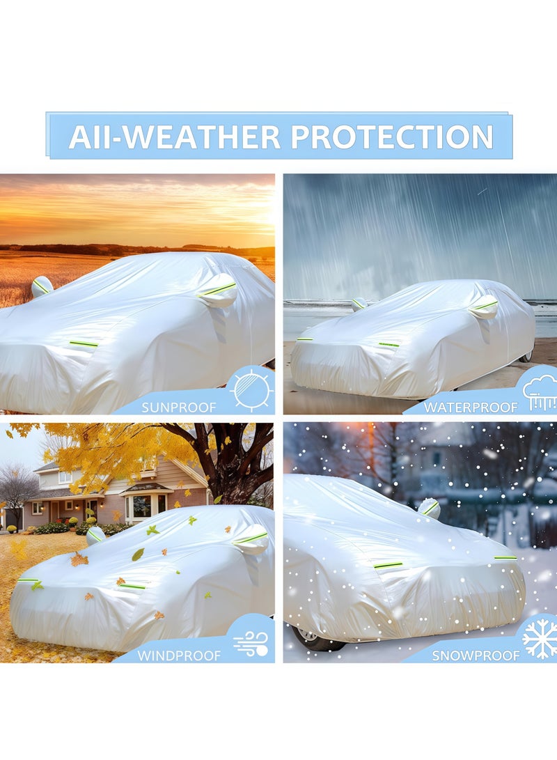 High quality waterproof car cover with reflective strips and side door design, outdoor full cover windproof, sandproof, rainproof, UV protection, with zipper door, suitable for universal cars (large size 4.9*1.9*1.5) - Image 5