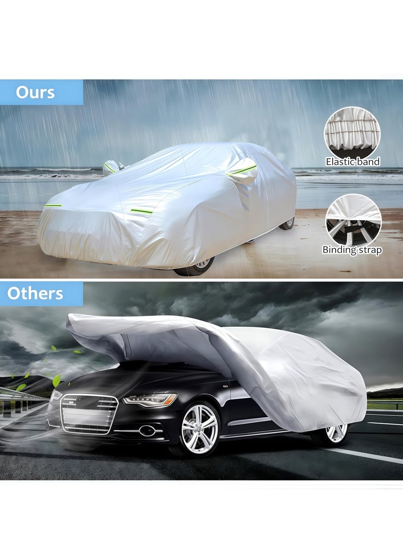 High quality waterproof car cover with reflective strips and side door design, outdoor full cover windproof, sandproof, rainproof, UV protection, with zipper door, suitable for universal cars (large size 4.9*1.9*1.5) - Image 4