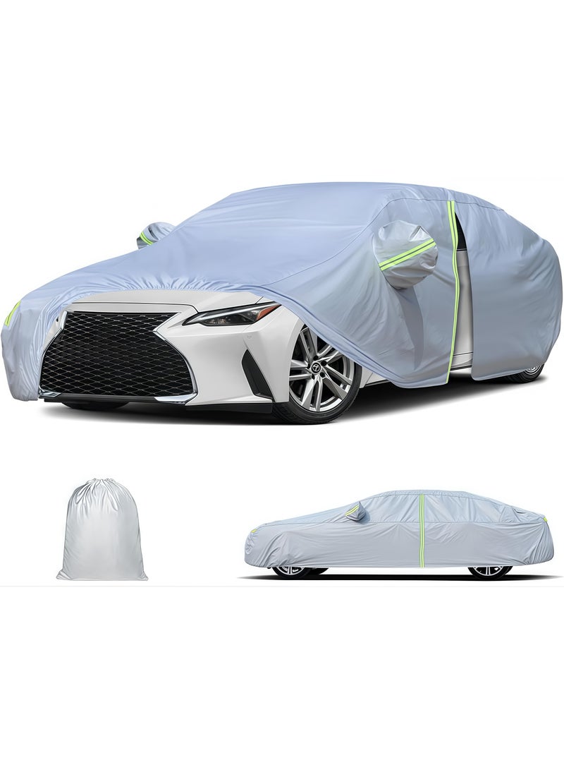 High quality waterproof car cover with reflective strips and side door design, outdoor full cover windproof, sandproof, rainproof, UV protection, with zipper door, suitable for universal cars (large size 4.9*1.9*1.5) - Image 1