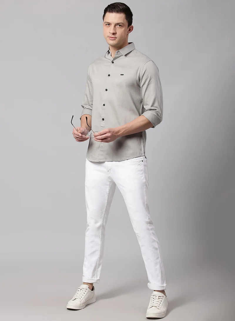 Dennis Lingo Grey Slim Fit Casual Spread Shirt - 100% Cotton
