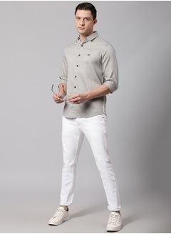 Dennis Lingo Grey Slim Fit Casual Spread Shirt - 100% Cotton  - Image 3