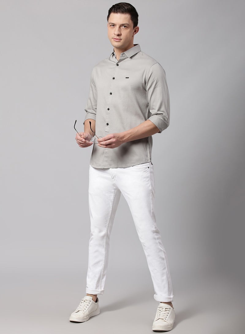 دينيس لينغو قميص كاجوال رمادي بقصة ضيقة - قطن 100% - Image 3