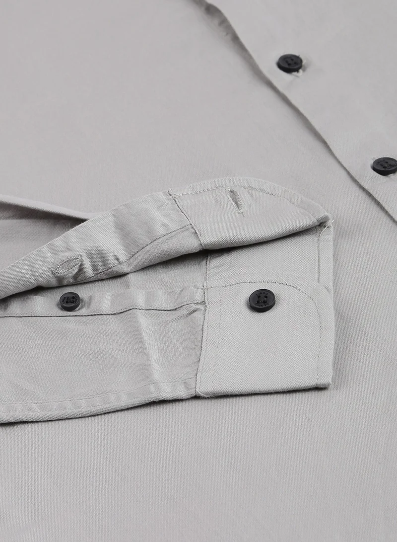 Dennis Lingo Grey Slim Fit Casual Spread Shirt - 100% Cotton