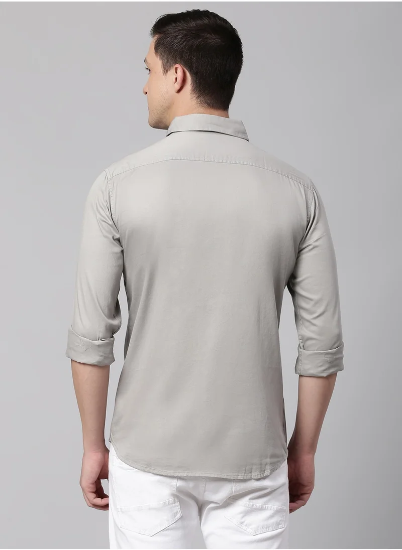 دينيس لينغو Grey Slim Fit Casual Spread Shirt - 100% Cotton