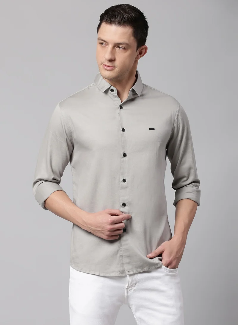 Dennis Lingo Grey Slim Fit Casual Spread Shirt - 100% Cotton