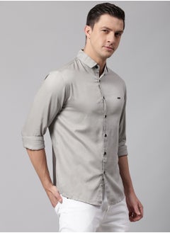 Dennis Lingo Grey Slim Fit Casual Spread Shirt - 100% Cotton  - Image 5
