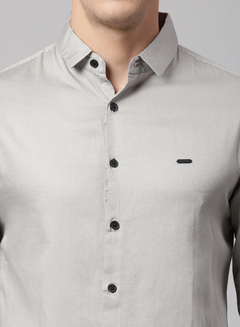 Dennis Lingo Grey Slim Fit Casual Spread Shirt - 100% Cotton