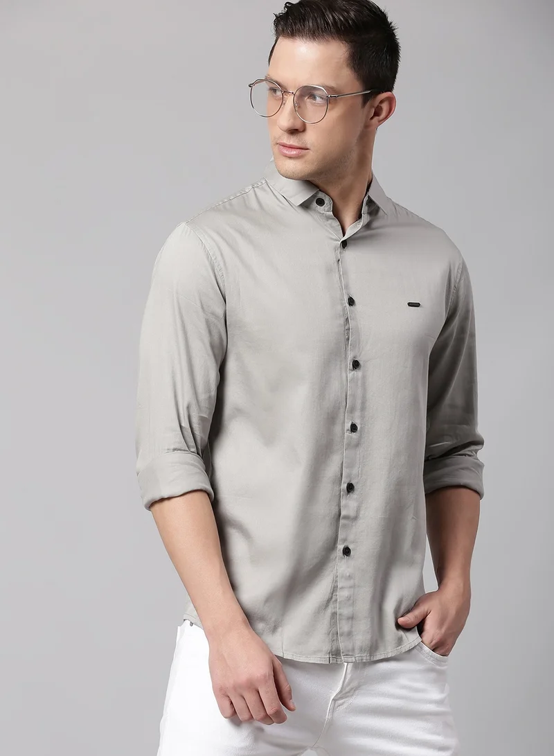 Dennis Lingo Grey Slim Fit Casual Spread Shirt - 100% Cotton