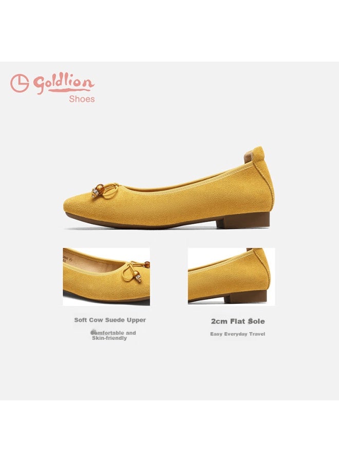 Goldlion Women's Ballet Style Bow Slip-on Flat Soft Sole Sweet Single Shoes G692530253 Yellow Size 37 - Image 5