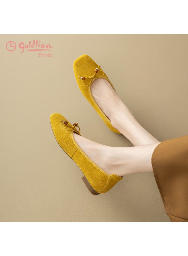 Goldlion Women's Ballet Style Bow Slip-on Flat Soft Sole Sweet Single Shoes G692530253 Yellow Size 37 - Image 1