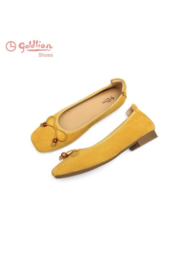 Goldlion Women's Ballet Style Bow Slip-on Flat Soft Sole Sweet Single Shoes G692530253 Yellow Size 37 - Image 3