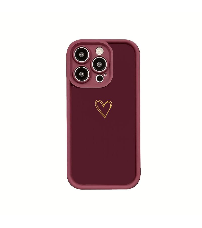 هاتف جوال غطاء ذهبي نقش قلب خلفية بورجوندي لجهاز iPhone 14 ألوان مختلطة - Image 5