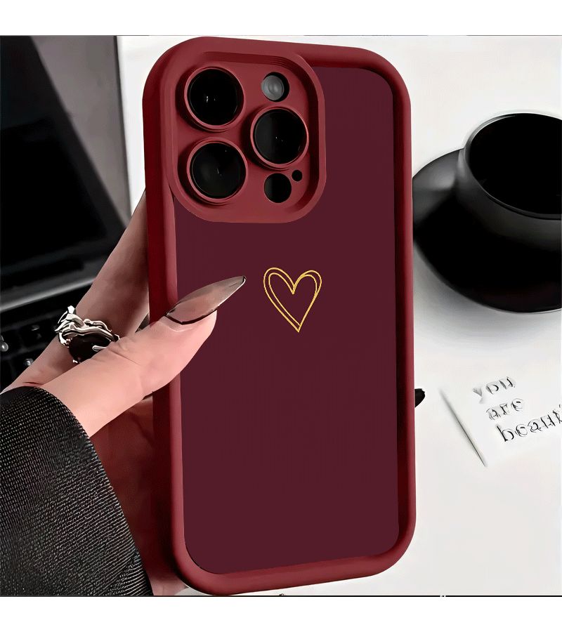 هاتف جوال غطاء ذهبي نقش قلب خلفية بورجوندي لجهاز iPhone 14 ألوان مختلطة - Image 2