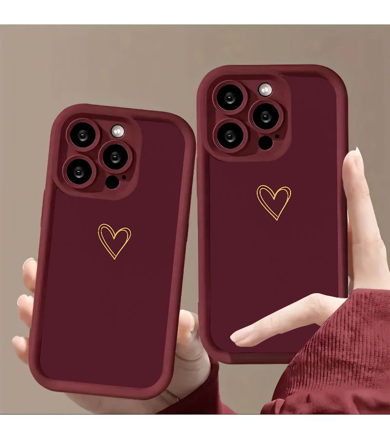 هاتف جوال غطاء ذهبي نقش قلب خلفية بورجوندي لجهاز iPhone 14 ألوان مختلطة - Image 1