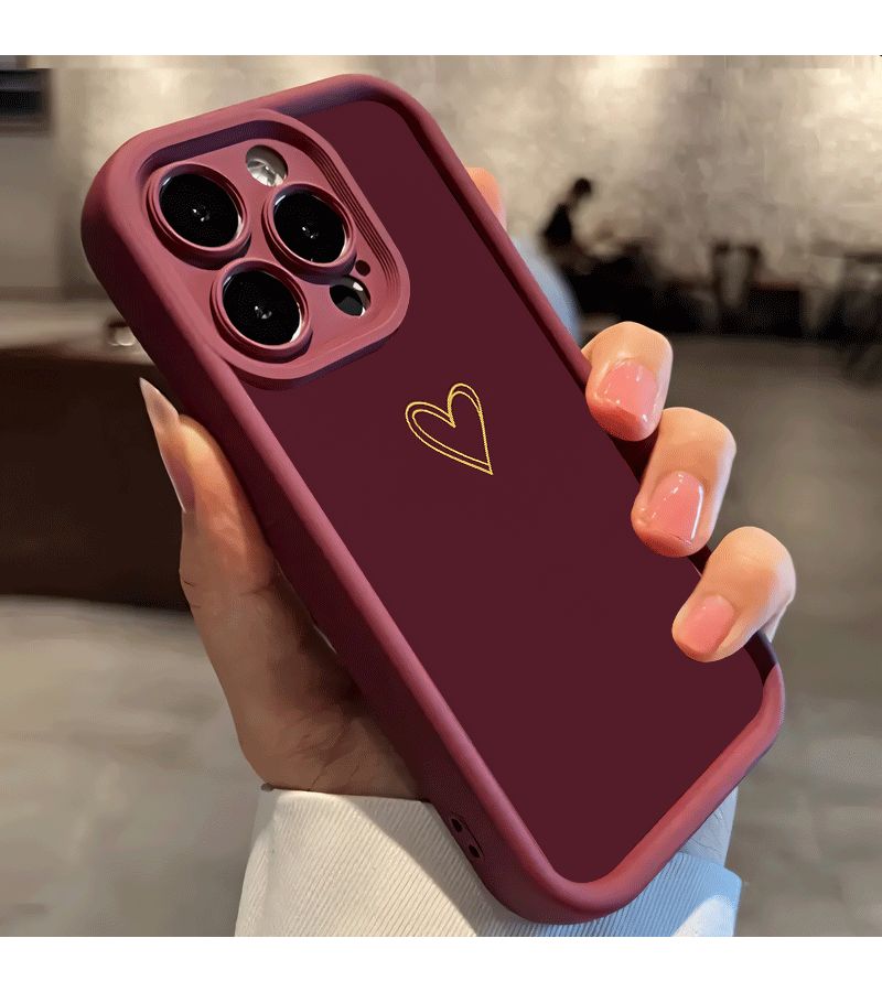 هاتف جوال غطاء ذهبي نقش قلب خلفية بورجوندي لجهاز iPhone 14 ألوان مختلطة - Image 3