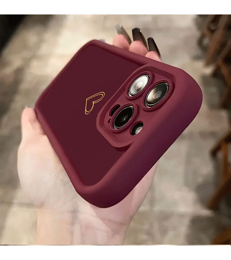 هاتف جوال غطاء ذهبي نقش قلب خلفية بورجوندي لجهاز iPhone 14 ألوان مختلطة - Image 4