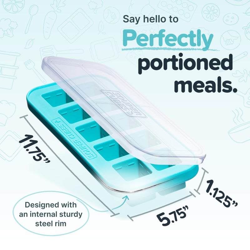 Souper Cubes 2 Tbsp. Silicone Freezer Molds - Perfect for Storing Garlic, Herbs, Ginger, Pesto, Tomato Paste, Lemon Juice, Purees and More - Silicone Baby Food Freezer Tray - Aqua – 1-Pack - Image 2