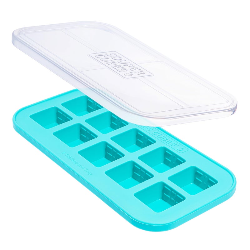 Souper Cubes 2 Tbsp. Silicone Freezer Molds - Perfect for Storing Garlic, Herbs, Ginger, Pesto, Tomato Paste, Lemon Juice, Purees and More - Silicone Baby Food Freezer Tray - Aqua – 1-Pack - Image 1
