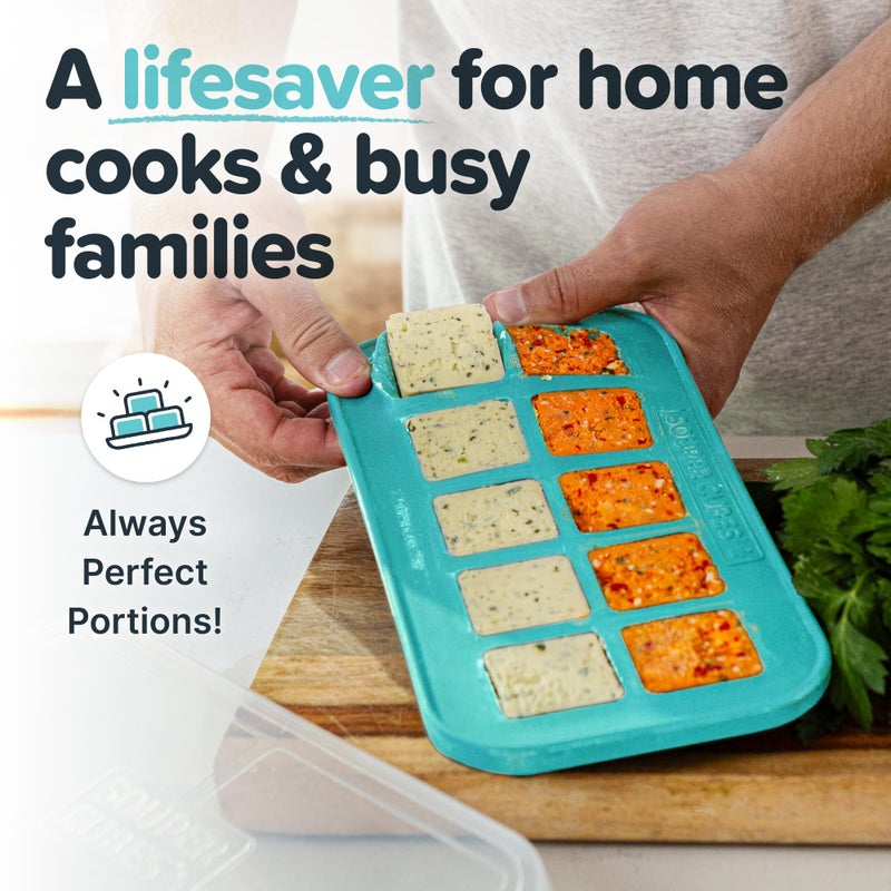 Souper Cubes 2 Tbsp. Silicone Freezer Molds - Perfect for Storing Garlic, Herbs, Ginger, Pesto, Tomato Paste, Lemon Juice, Purees and More - Silicone Baby Food Freezer Tray - Aqua – 1-Pack - Image 4