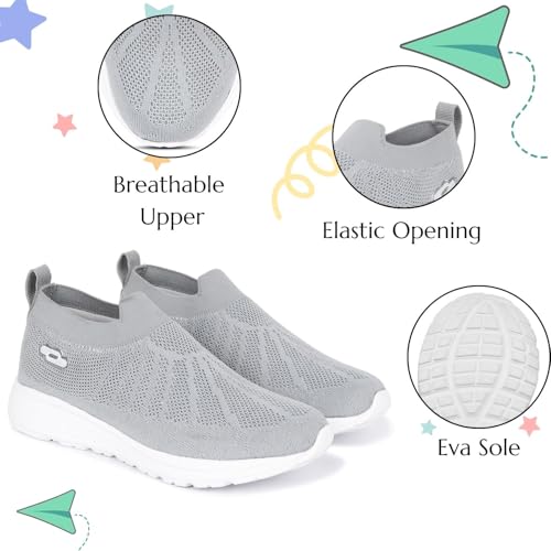 TRASE Sports Slip-On Shoes for Kids | Knitted Upper Lightweight Footwear for Boys & Girls | Comfortable EVA Sole and Breathable Shoes for Walking & Play (Grey, 11C UK) - Image 2