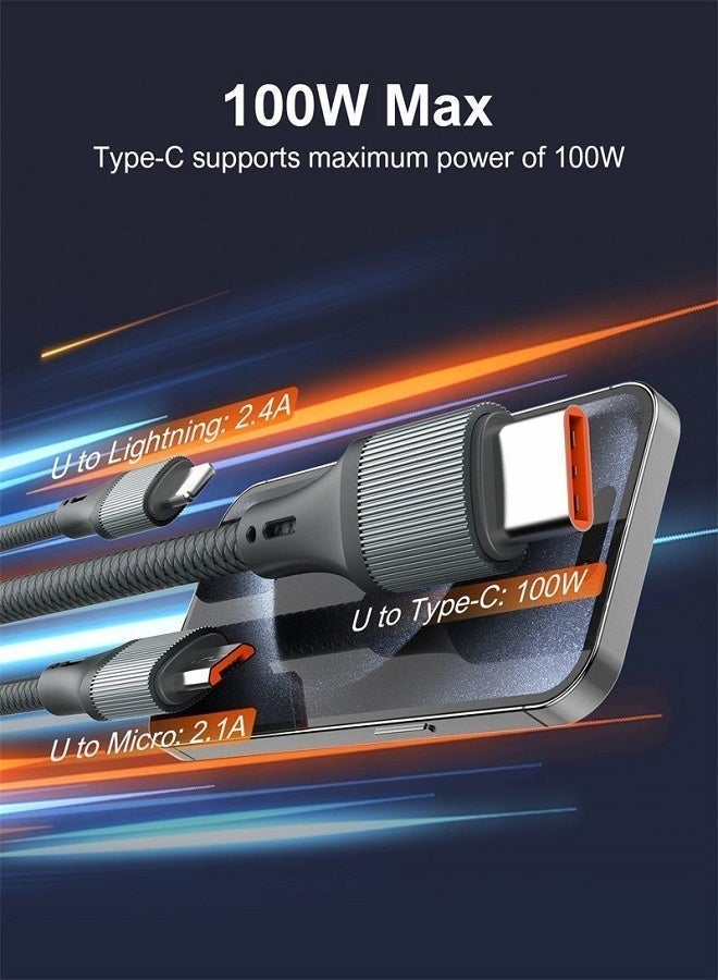 فوجي كابل شحن USB 3 في 1، شحن سريع 100 واط، تصميم مضفر مقاوم للانحناء، غلاف معدني، محرك فوجي توربو - Image 5