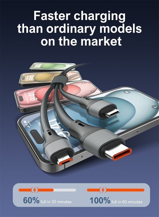 فوجي كابل شحن USB 3 في 1، شحن سريع 100 واط، تصميم مضفر مقاوم للانحناء، غلاف معدني، محرك فوجي توربو - Image 3