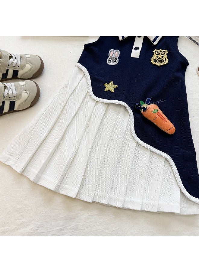 Ayada Home Girls Sleeveless Polo Dress, Bunny & Carrot Embroidery Pleated Skirt - Image 2