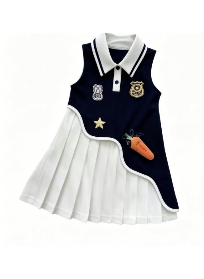 Ayada Home Girls Sleeveless Polo Dress, Bunny & Carrot Embroidery Pleated Skirt - Image 5