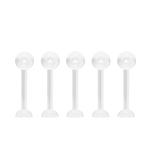 NewkeepsR 5pcs-14G(1.6mm) Thickness, 12mm(1/2'') Length, Bioplast Flexible Clear Tongue Ring Retainer, Unnoticeable Flat Labret Spacers - Image 1