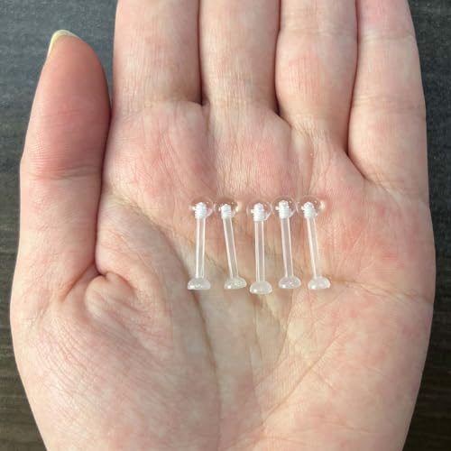 NewkeepsR 5pcs-14G(1.6mm) Thickness, 12mm(1/2'') Length, Bioplast Flexible Clear Tongue Ring Retainer, Unnoticeable Flat Labret Spacers - Image 3