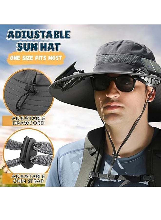 PADOM Padom Outdoor Wide Brim Sun Hat with 2 Solar Fan，Solar Fan Hat Sun Bucket Hat for Men Women， Outdoor Hiking Cap UPF 50+， Bucket Fishing & Beach Hat with Fan Built in - Image 2