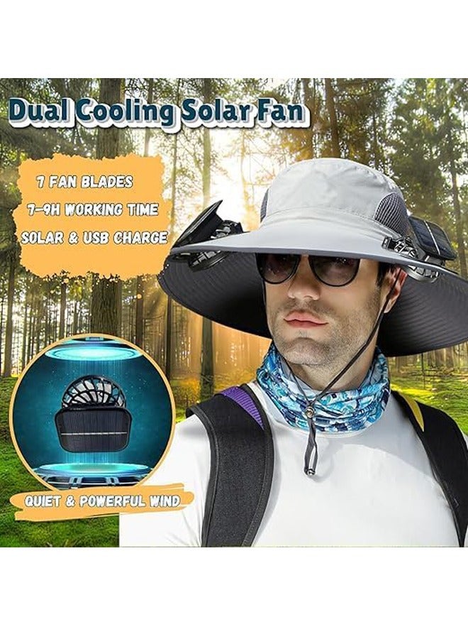 PADOM Padom Outdoor Wide Brim Sun Hat with 2 Solar Fan，Solar Fan Hat Sun Bucket Hat for Men Women， Outdoor Hiking Cap UPF 50+， Bucket Fishing & Beach Hat with Fan Built in - Image 5