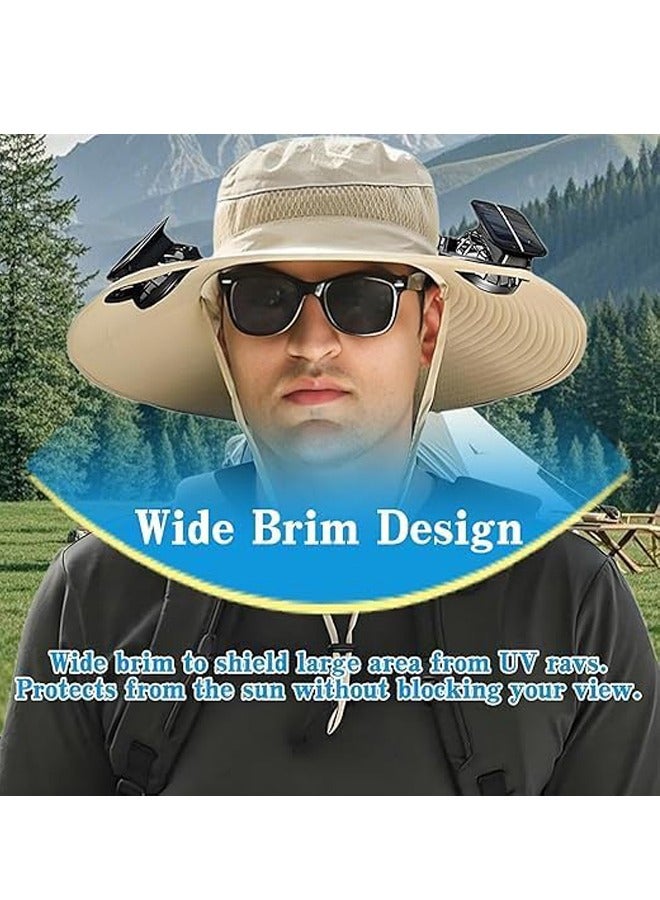 PADOM Padom Outdoor Wide Brim Sun Hat with 2 Solar Fan，Solar Fan Hat Sun Bucket Hat for Men Women， Outdoor Hiking Cap UPF 50+， Bucket Fishing & Beach Hat with Fan Built in - Image 3