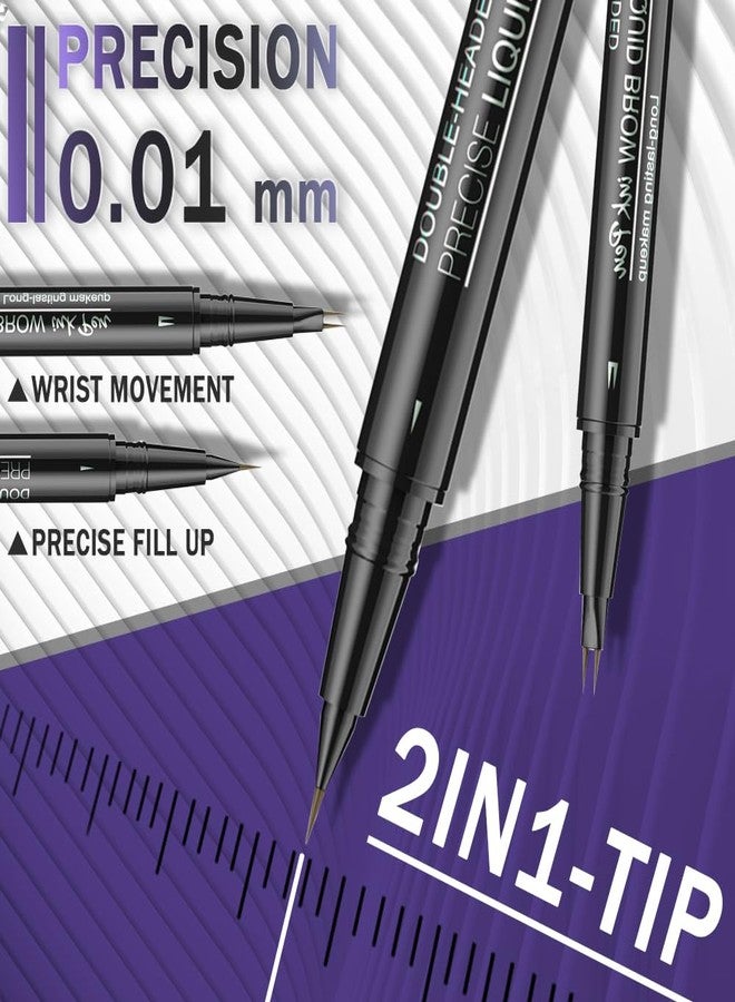 Pinkiou Microblading Eyebrow Pencil, Eyebrow Pen, 2 in 1 Dual-Ended Eyebrow Pencil with 2-Fork-Tips and Precision Brush with Dual-Ended Mascara Brush,Black - Image 4