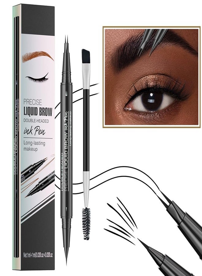 Pinkiou Microblading Eyebrow Pencil, Eyebrow Pen, 2 in 1 Dual-Ended Eyebrow Pencil with 2-Fork-Tips and Precision Brush with Dual-Ended Mascara Brush,Black - Image 1