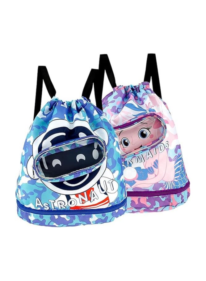 AUTOYSUR 2 Pack Swimming Backpack for Kids Dry and Wet Separation Waterproof Storage Bag Portable Drawstring Backpack for Gym Sports Beach Pool Gear Bag - Image 1