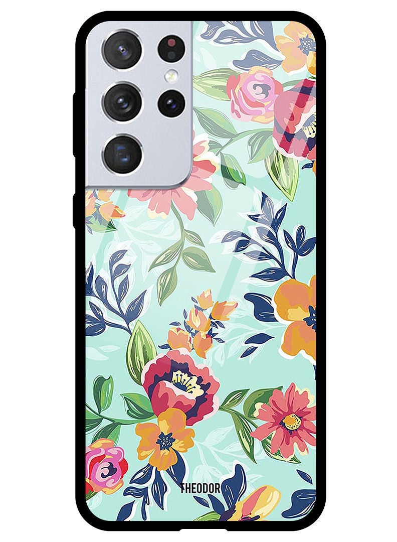 Theodor Protective Tempered Glass Case Cover Samsung Galaxy S21 ULTRA Paint Flowers - Image 1
