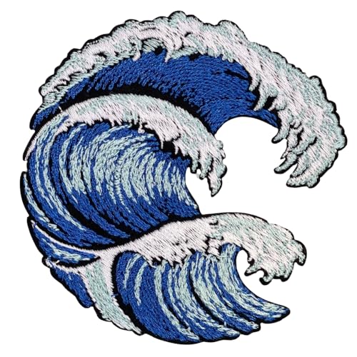 EMBRO BOF Majestic Ocean Wave Patch 3 inches Cool Blue Waters Patch Embroidered Summer Beach Iron On Patches for Hats - Image 1