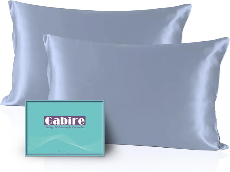 Gabire Mulberry Silk Pillow Cases Set of 2, Both Sides Real Silk Pillow Cover for Hair and Skin Cool Pillowcase Organic Silk Pillowcase 2 Pack with Hidden Zipper, Dusty Blue, Queen (20"×30") - Image 1