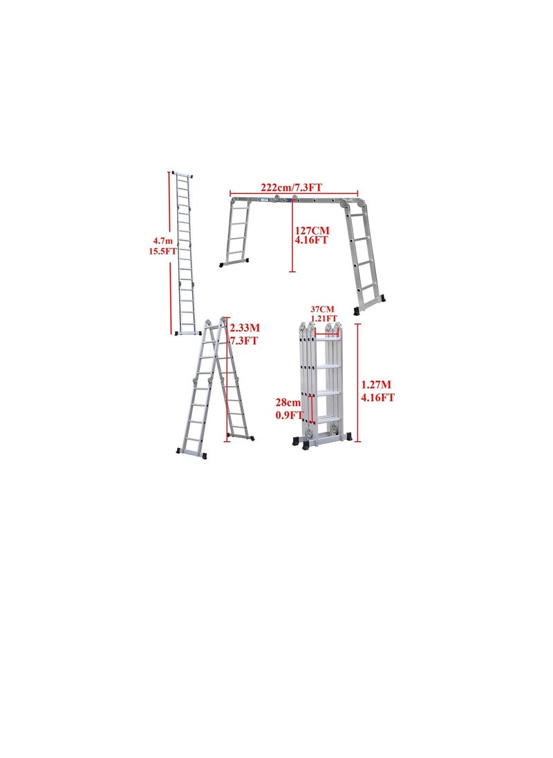 MAFRA - Multi Purpose Folding Extension Ladder 4.7M 15.5FT Heavy Duty Combination Step EN131 Up to 330lbs/150kg - Image 1